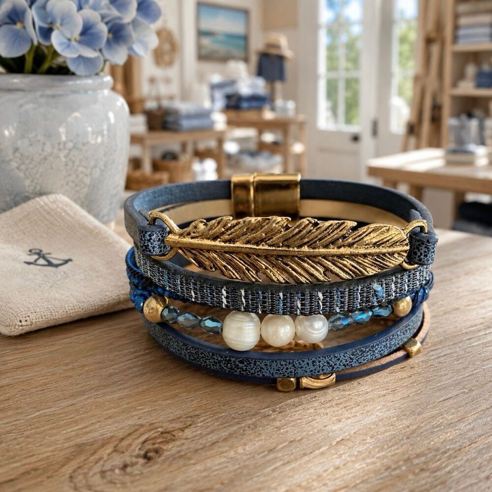 Seascape Genuine Pearl Nautical Blue Multi-Strand Bracelet